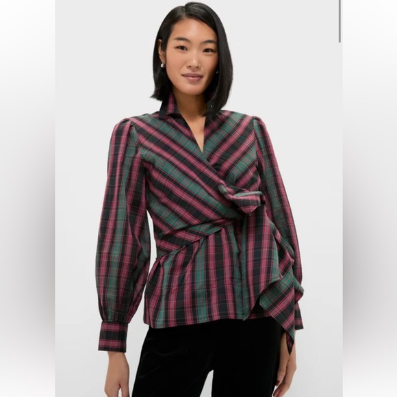 Tuckernuck Tops - NWT TUCKERNUCK Tartan Tie Front Bow Bea Blouse Women’s Medium 5550